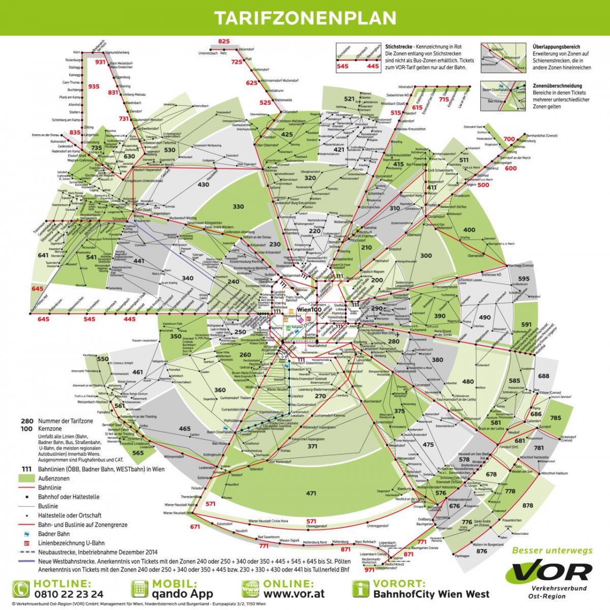 Viyana haritası ulaşım bölgeleri