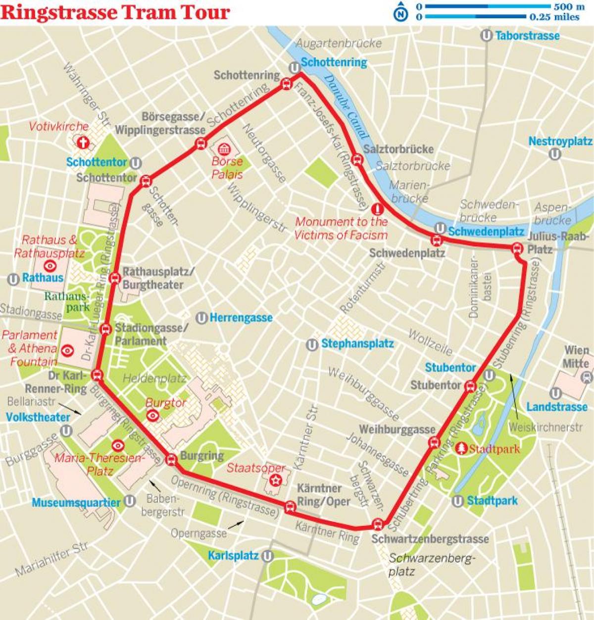 Viyana ring tramvay güzergah haritası